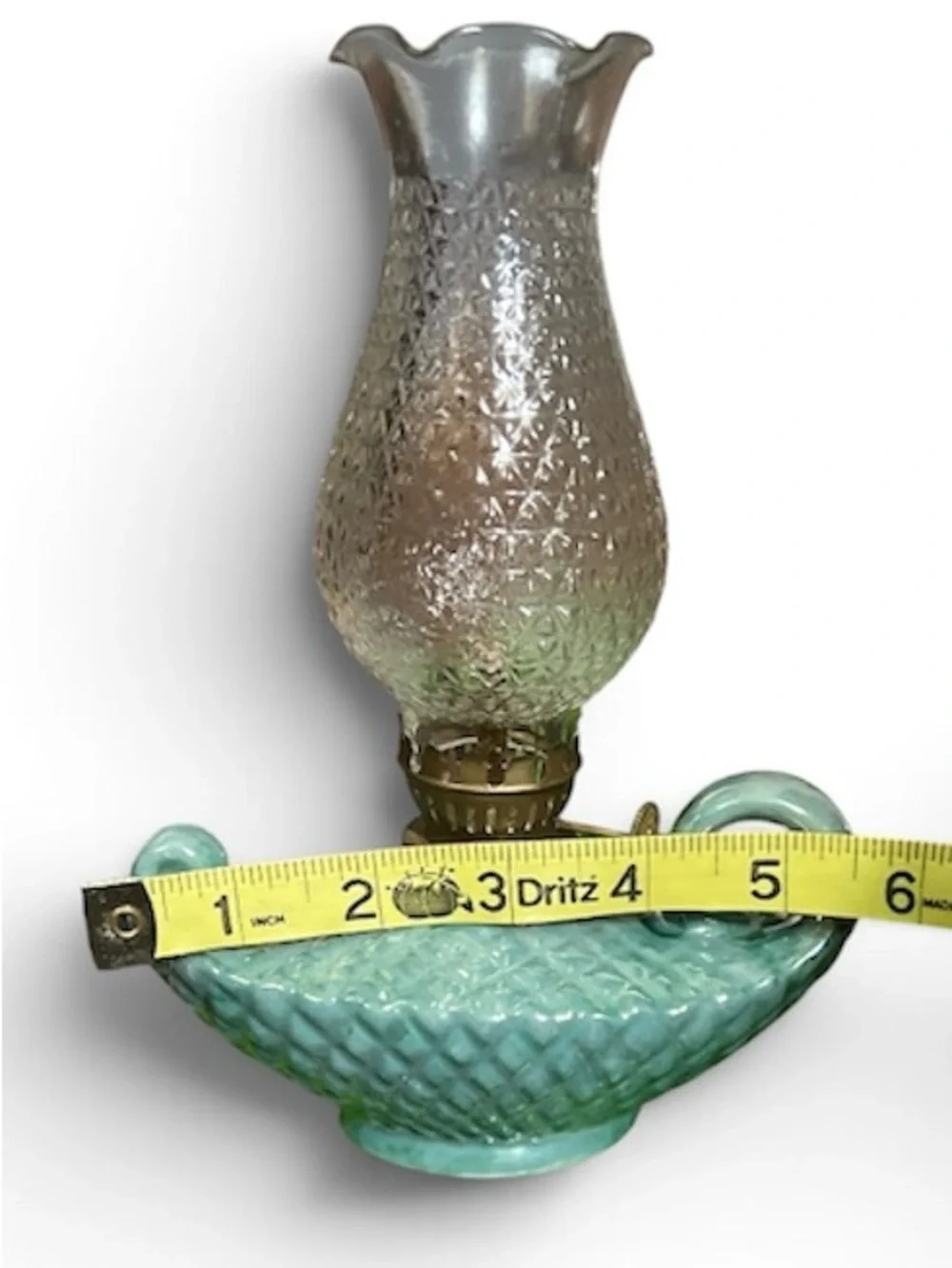 Vintage-Style Turquoise Ceramic Oil Lamp with Clear Glass Chimney